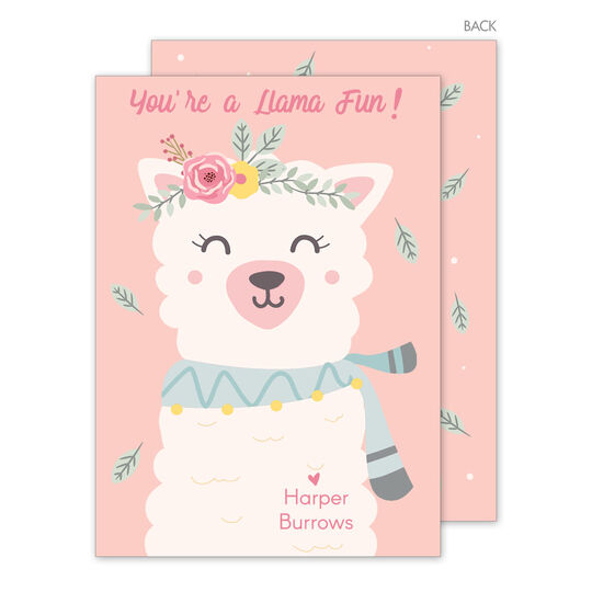 Pink Llama Valentine Exchange Cards
